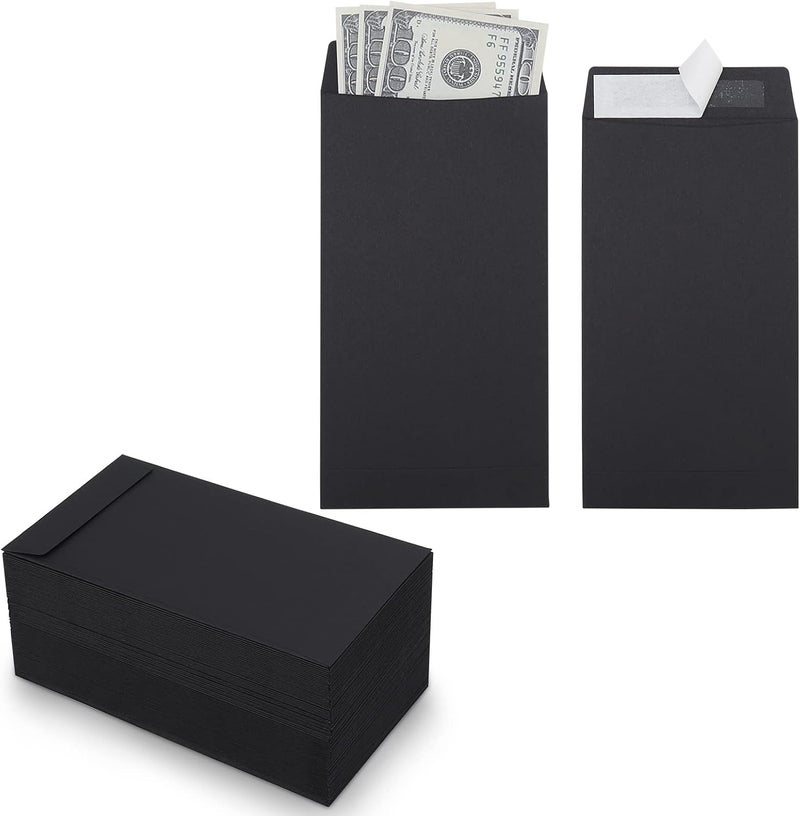 Keketer 100 Pack Cash Envelopes Self adhesive 6.7x3.5 Inch, Fit for Envelope Money Saving Challenge, Black 120 GSM Thick Money Envelopes for Cash, Budgeting, Tips, Check, Coin & Tickets - Image 1